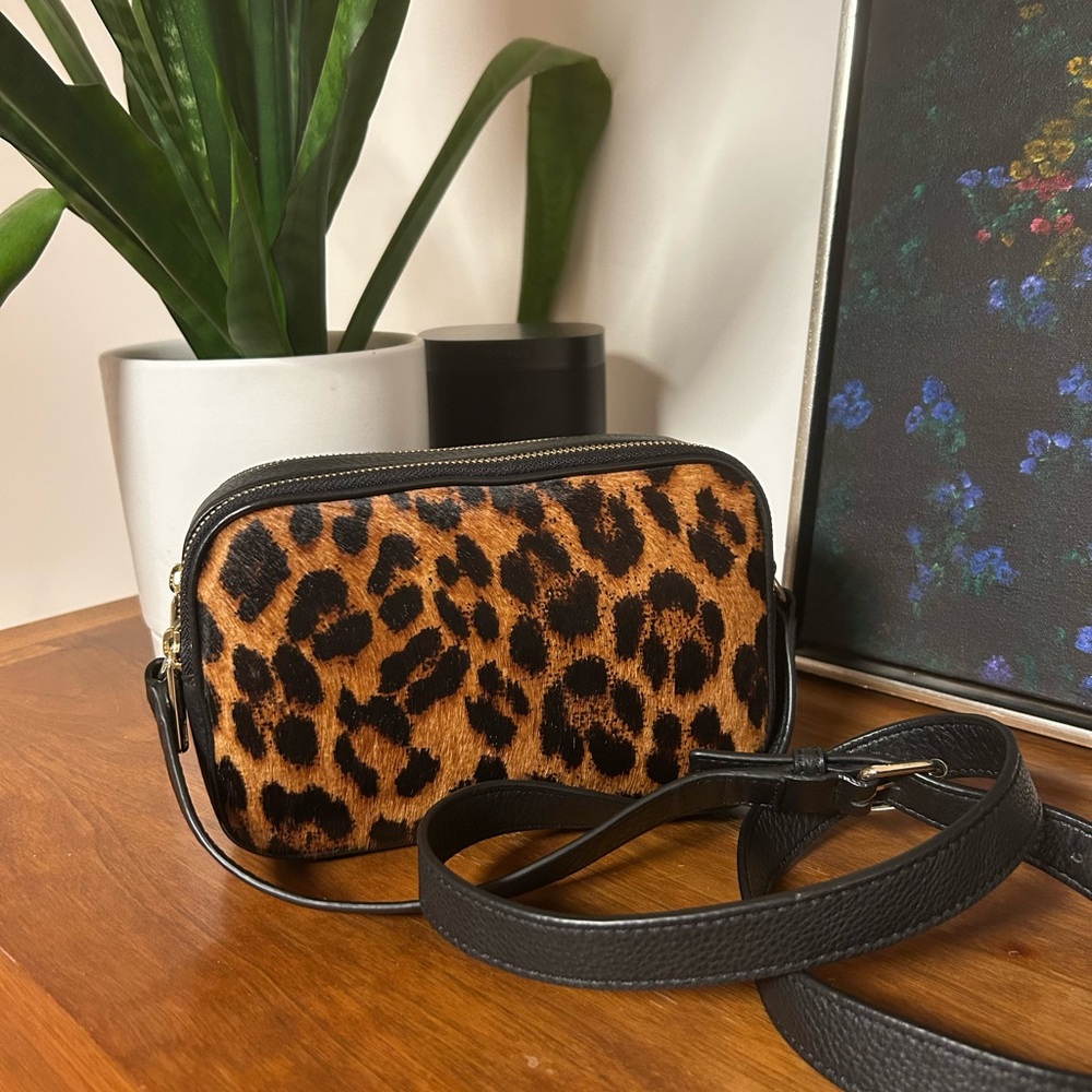 Leather calf hair animal print leopard cheetah cross body purse Talbots